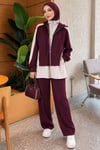 Garnili Kapüşonlu Bol Paça İkili Takım Mürdüm