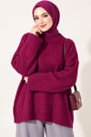 Geniş Kol Ribanalı Triko Tunik Magenta