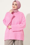 Geniş Kol Ribanalı Triko Tunik Pembe