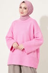 Geniş Kol Ribanalı Triko Tunik Pembe