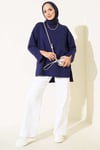 Geniş Kol Yırtmaç Detaylı Tunik Lacivert