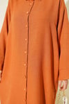 Geniş Kollu Oversize Uzun Gömlek Taba