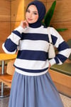 Geniş Yatay Çizgili Sweatshirt Lacivert