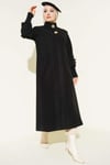 Gold Broşlu Cepli Kaşe Kaban Siyah