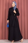 Gold Broşlu Yandan Bağlamalı Tesettür Elbise Siyah