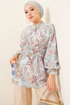 Gold Tokalı Paisley Desen Tunik Mavi