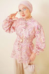 Gold Tokalı Paisley Desen Tunik Pembe