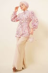 Gold Tokalı Paisley Desen Tunik Pembe