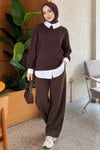 Gömlek Garnili Basic Tunik Kahve