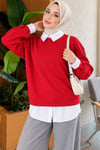 Gömlek Garnili Basic Tunik Kırmızı