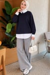 Gömlek Garnili Basic Tunik Lacivert