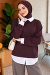 Gömlek Garnili Basic Tunik Mürdüm