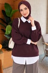 Gömlek Garnili Basic Tunik Mürdüm