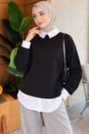 Gömlek Garnili Basic Tunik Siyah