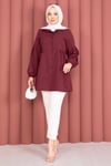 Gömlek Yaka Beli Büzgü Detaylı Tunik Bordo