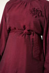 Gül Broşlu Belden Bağcıklı Tunik Bordo