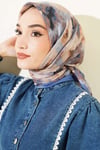 Gül Desenli Soft Eşarp İndigo
