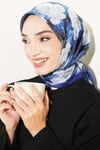 Gül Desenli Soft Eşarp Lacivert