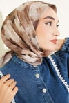 Gül Desenli Soft Eşarp Vizon