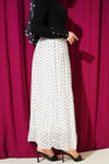 İnce Kemerli Puantiyeli Şifon Etek Beyaz