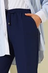 İp Detaylı Beli Lastikli Dar Paça Lacivert Pantolon