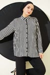 Kalın Dik Çizgili Basic Gömlek Siyah