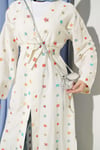 Kalp Desenli Keten Kimono Bej