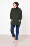 Kanguru Cepli Tesettür Sweatshirt Haki