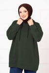 Kanguru Cepli Tesettür Sweatshirt Haki