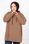 Kanguru Cepli Tesettür Sweatshirt Koyu Vizon