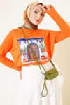 Kapı Baskılı Basic Tunik Oranj