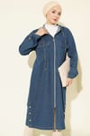 Kapüşonlu Fermuar Detaylı Kap Mavi