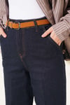 Kemerli Mom Kot Pantolon Lacivert