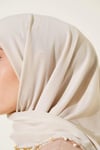 Kenarları Boncuk İşlemeli Yazma Eşarp Bej