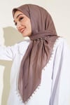 Kenarları Boncuk İşlemeli Yazma Eşarp Soft Kahve