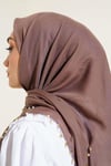 Kenarları Boncuk İşlemeli Yazma Eşarp Soft Kahve