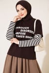 Kol Çizgili Baskılı Sweatshirt Acı Kahve