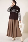 Kol Çizgili Baskılı Sweatshirt Acı Kahve