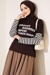 Kol Çizgili Baskılı Sweatshirt Acı Kahve