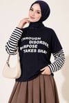 Kol Çizgili Baskılı Sweatshirt Lacivert