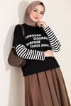 Kol Çizgili Baskılı Sweatshirt Siyah