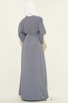 Kolları Çiçek Nakışlı Abaya Gri