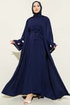 Kolları Çiçek Nakışlı Abaya Lacivert