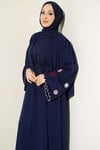 Kolları Çiçek Nakışlı Abaya Lacivert