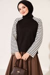 Kolları Çizgili Basic Sweatshirt Kahve