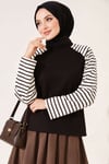 Kolları Çizgili Basic Sweatshirt Kahve
