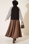 Kolları Çizgili Basic Sweatshirt Kahve