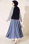 Kolları Çizgili Basic Sweatshirt Lacivert