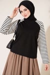 Kolları Çizgili Basic Sweatshirt Siyah