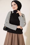 Kolları Çizgili Basic Sweatshirt Siyah